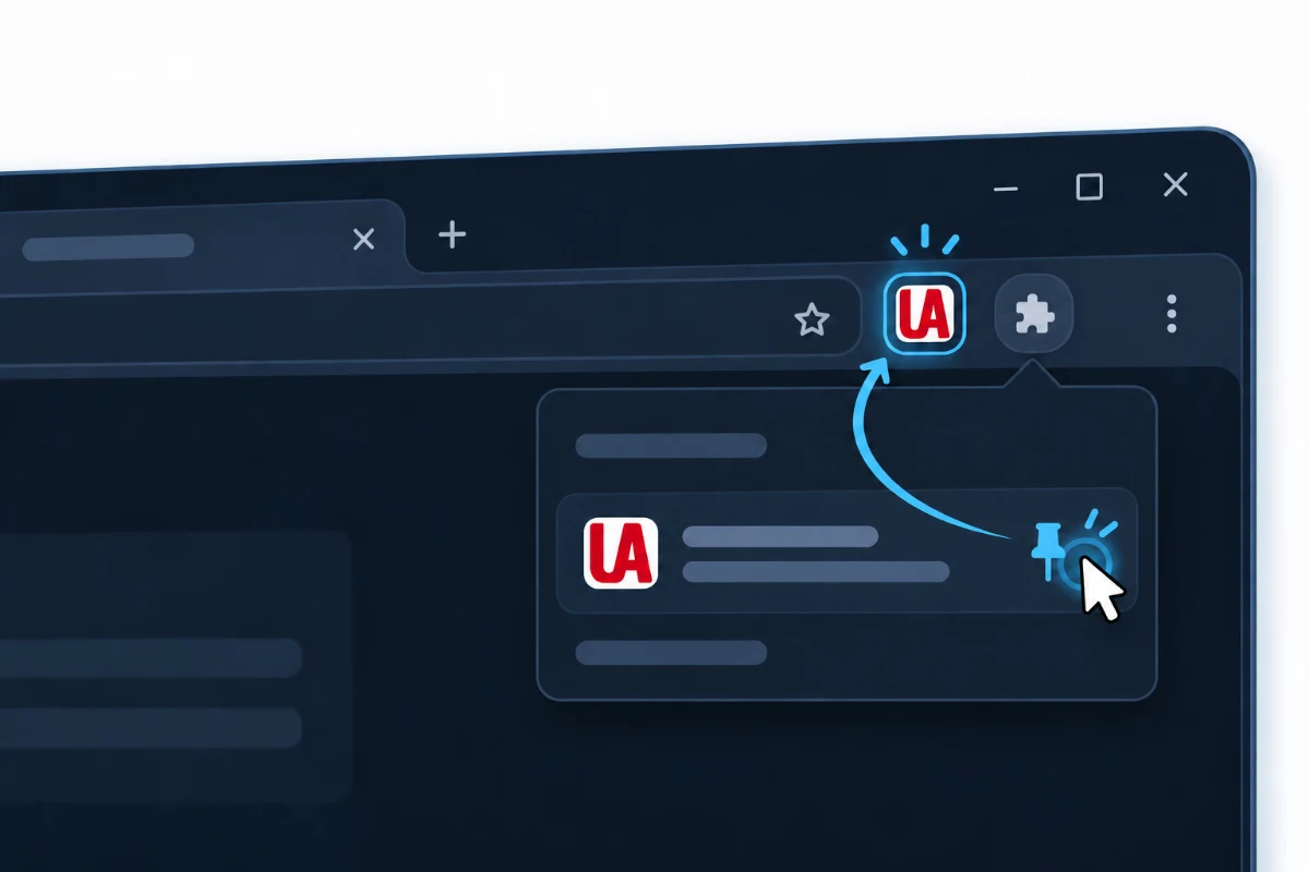 Pin UA Switcher Pro to the browser toolbar from the extensions menu